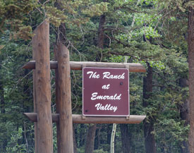 Modest signage signals private property, a luxury retreat, guests only. The Ranch at Emerald Valley, Pike National Forest, Colorado Springs, CO. / EVR_IMG_2225 - ©Steve Haggerty/ColorWorld